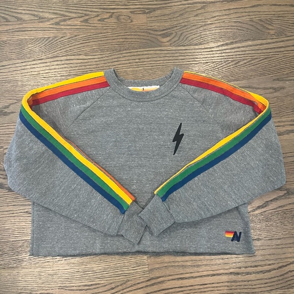 Aviator Nation Gray Sweatshirt with Rainbow Stripes - Picture 1 of 4